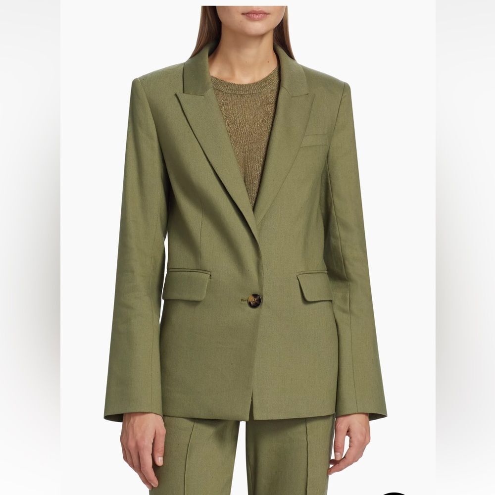 Veronica Beard Sevi Linen-Blend Blazer in Bright Army Size 8 NWT - Picture 5 of 9